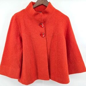 SANDRO Med Orange Wool Collarless Button Front Cropped Jacket‎ Boho Gypsy